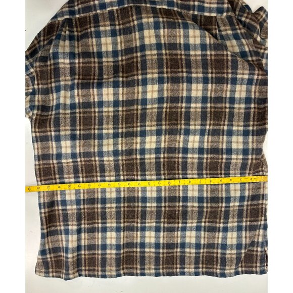 XL Vintage 80s Wool John Henry Camel Cigarette Collab Flannel Shirt Brown Plaid - Picture 6 of 8